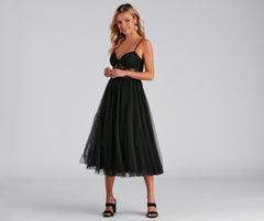 Vanae Formal Lace Illusion Midi A-Line Dress