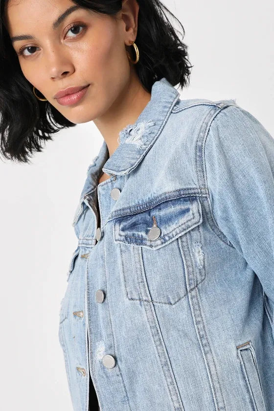 Cooler Than You Light Wash Distressed Denim Jacket