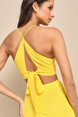 Tier and Now Yellow Tie-Back Tiered Maxi Dress