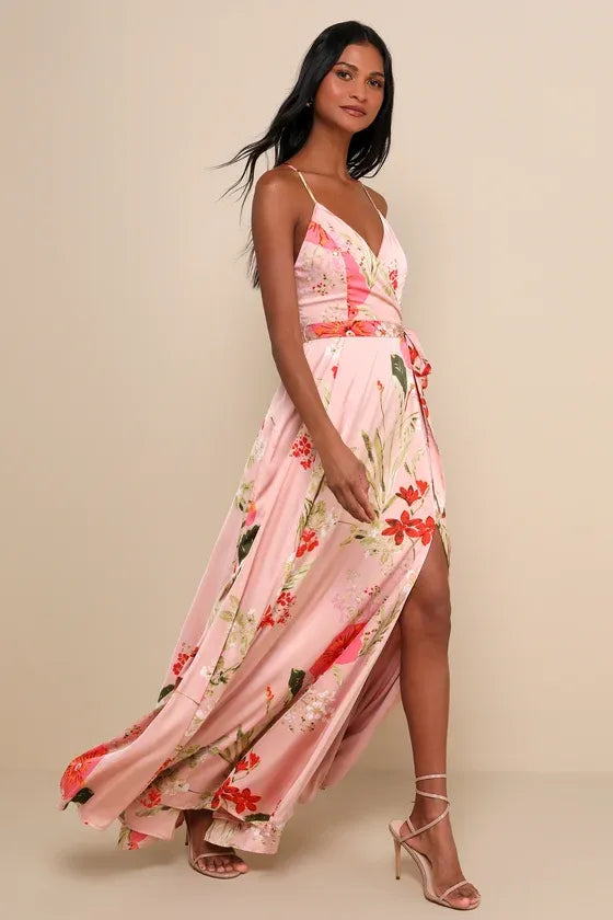 Still the One Blush Pink Floral Print Satin Maxi Dress