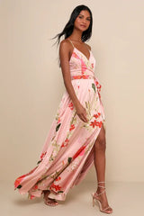 Still the One Blush Pink Floral Print Satin Maxi Dress