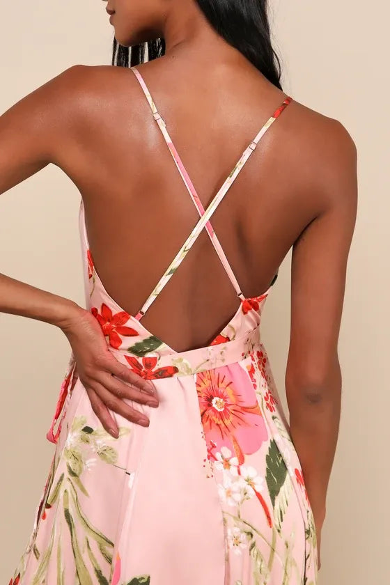 Still the One Blush Pink Floral Print Satin Maxi Dress