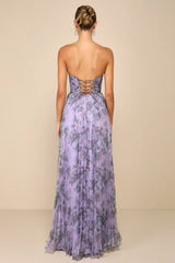 Most Beautiful Day Purple Multi Floral Print Organza Maxi Dress