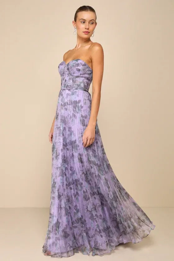 Most Beautiful Day Purple Multi Floral Print Organza Maxi Dress
