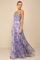 Most Beautiful Day Purple Multi Floral Print Organza Maxi Dress