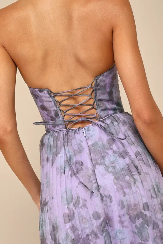 Most Beautiful Day Purple Multi Floral Print Organza Maxi Dress