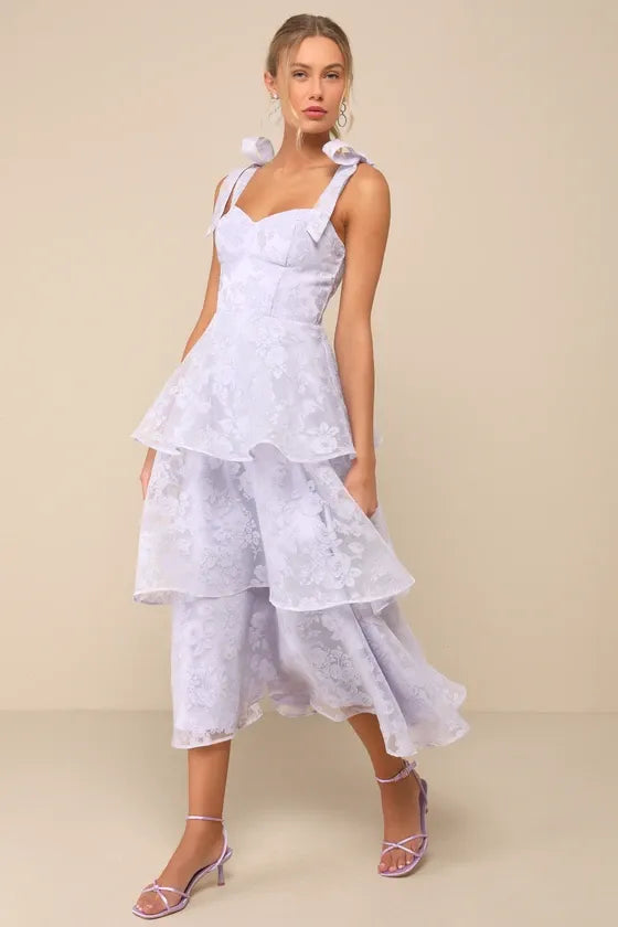 Glamorous Sweetie Lavender Burnout Tie-Strap Bustier Midi Dress