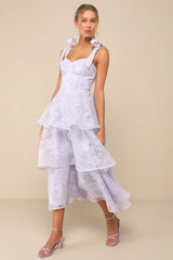 Glamorous Sweetie Lavender Burnout Tie-Strap Bustier Midi Dress