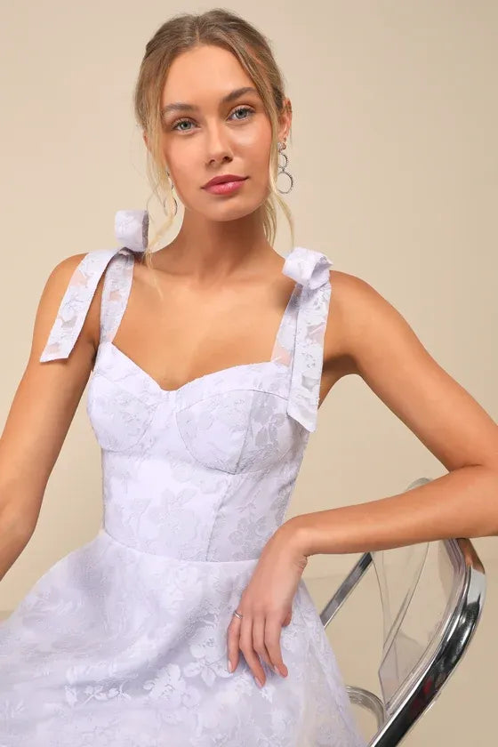 Glamorous Sweetie Lavender Burnout Tie-Strap Bustier Midi Dress