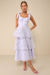 Glamorous Sweetie Lavender Burnout Tie-Strap Bustier Midi Dress