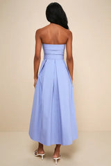 Trendsetting Choice Periwinkle Strapless Midi Dress With Pockets