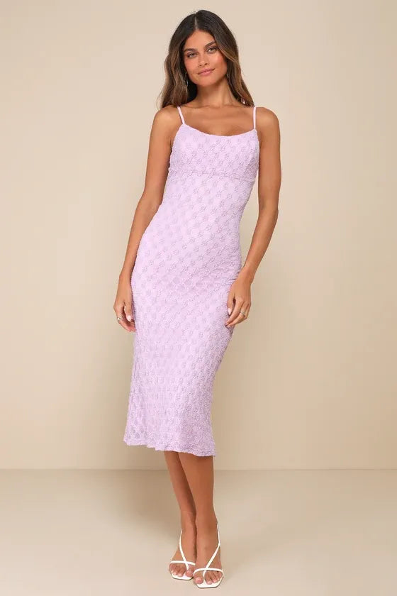 Lucky Girl Lavender Sleeveless Lace Midi Dress