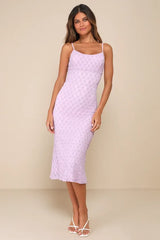 Lucky Girl Lavender Sleeveless Lace Midi Dress