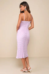 Lucky Girl Lavender Sleeveless Lace Midi Dress