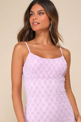 Lucky Girl Lavender Sleeveless Lace Midi Dress