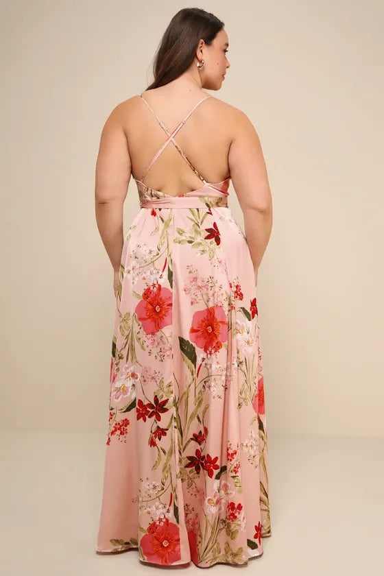 Still the One Blush Pink Floral Print Satin Maxi Dress