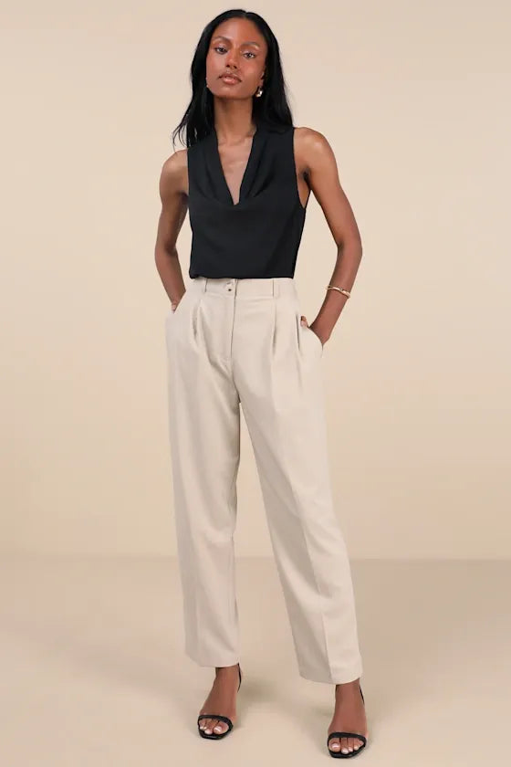 Sophisticated Company Light Beige Straight Leg Trouser Pants