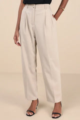 Sophisticated Company Light Beige Straight Leg Trouser Pants