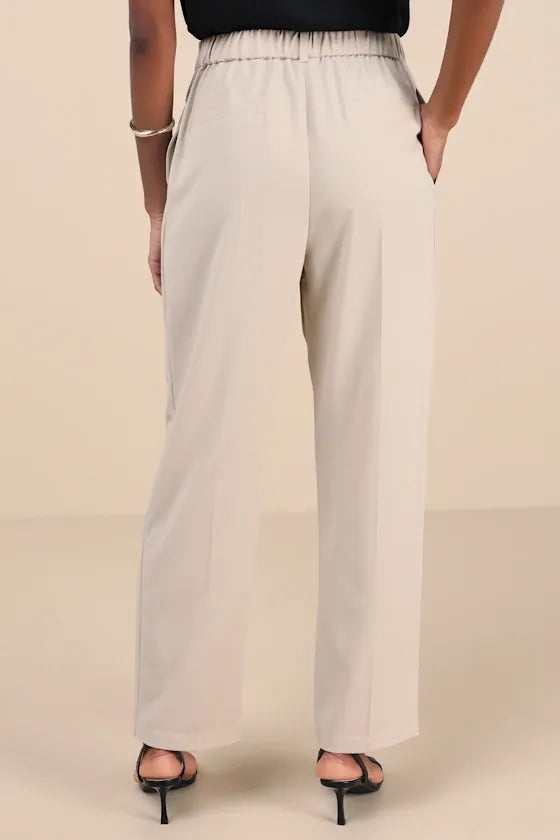 Sophisticated Company Light Beige Straight Leg Trouser Pants