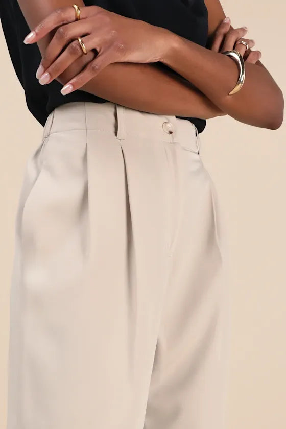 Sophisticated Company Light Beige Straight Leg Trouser Pants