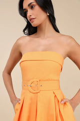 Trendsetting Choice Orange Strapless Midi Dress With Pockets