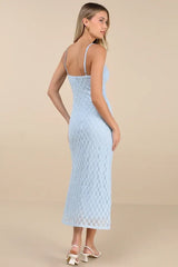 Lucky Girl Light Blue Sleeveless Lace Midi Dress