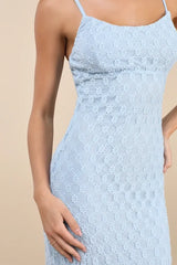 Lucky Girl Light Blue Sleeveless Lace Midi Dress