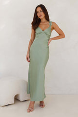 Silken Twilight Satin Maxi Dress Sage