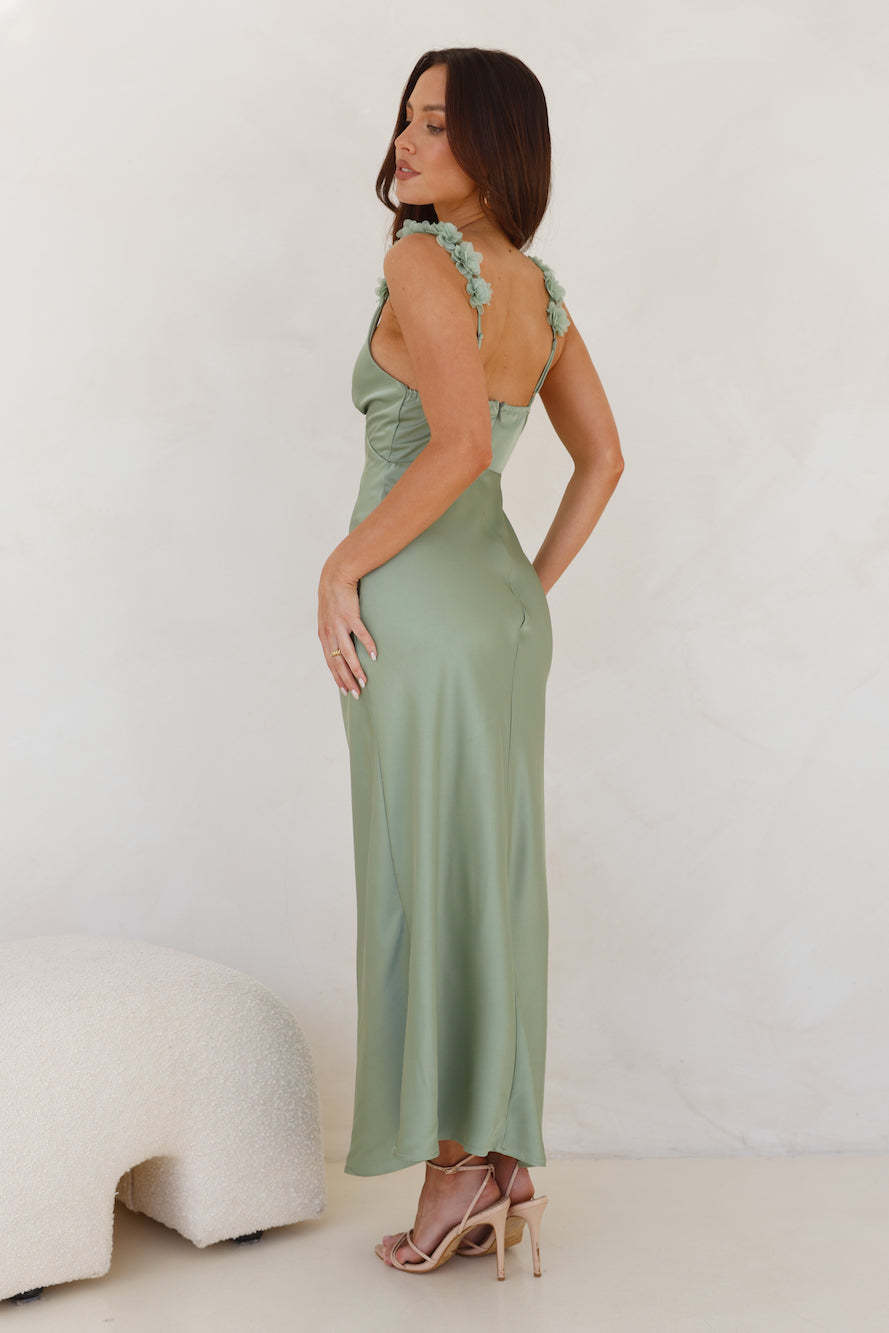 Silken Twilight Satin Maxi Dress Sage