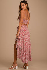 Summer Romance Rust Brown Floral Print Two-Piece Midi Dress