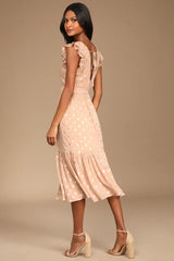 Cause to Celebrate Mauve and Silver Ruffled Tiered Midi Dress
