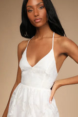 Feeling Like Forever White Jacquard Organza Lace-Up Midi Dress