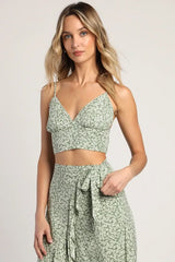 Summer Romance Sage Green Floral Print Two-Piece Midi Dress