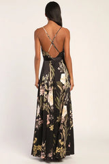 Still the One Black Floral Print Satin Maxi Dress