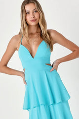 Tier and Now Blue Tie-Back Tiered Maxi Dress