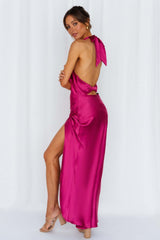 Light Minds Satin Midi Dress Fuchsia