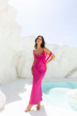 Raspberry Kiss Satin Maxi Dress Berry