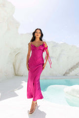 Raspberry Kiss Satin Maxi Dress Berry